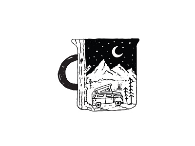 A Cup of Adventure adventure car illustration mountain mug pines travel van