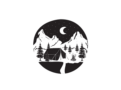 Mountain Camp adventure black design fire illustration mountain pines travel white