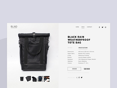 BLND Bags Details desktop ui ui design ux ux design website design