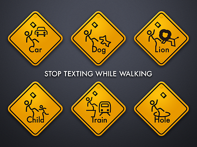 STOP TEXTING WHILE WALKING app device interface ios iphone mobile sign traffic tww ui ux