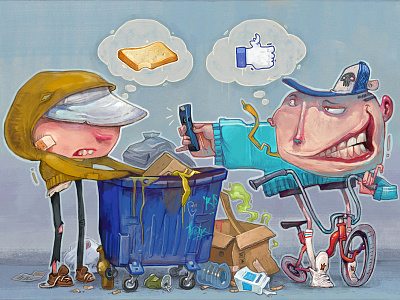 Society art beggar bread garbage hill illustration like man rich society trash