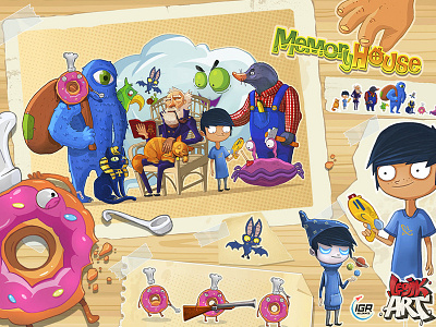 Memory House art bat cat concept donut game grandfather house man memory mole monsters