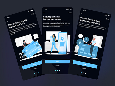 Outpay - Onboarding Screens - Dark Mode clean ui dark app dark theme dark ui dribbble figma finance ios14 minimal mobile app mobile app design mobile ui onboarding onboarding ui payment payment app ui ui design uidesign ux