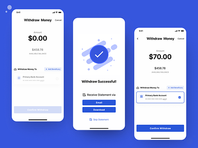 Outpay - Withdraw Money Screens bank banking app character clean ui dribbble figma glassmorphism illustration ios14 minimal mobile app design modern money app neomorphism product design trend trending ui ux design wallet ui