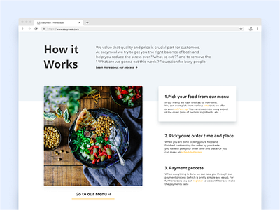 Easymeal Web Design - How it works Section 2020 clean design clean ui delivery design dribbble figma figmadesign landing page minimal minimalism mobile app design simple sketch trending ui design uiux web design website website design