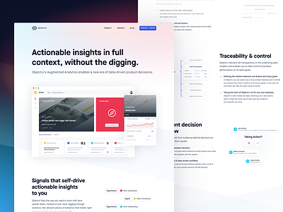 Objectiv Product Page actionable insights data visualisation gradient hero illustration message product detail product page wireframe