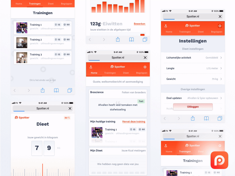 Spotter — The Gym Guide app dashboard fitness fitness app minimal mobile orange ui webapp website