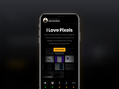 Personal Website — Portfolio dark theme designer freelance gradient ios iphone mobile night theme orange portfolio