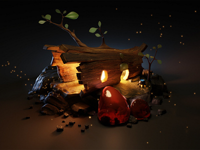 Fantasy house 3d - study work 3d blender fairy fantasy fire firefly house illustration light magic render wood