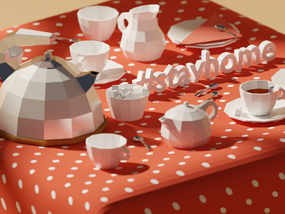 Stay home and take some tea 3d coronavirus illustration isolation kitchen low poly quarantine stay home stay safe stayhome tea teatime virus