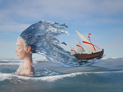 Lorelei: 3d sea artwork 3d girl girl illustration illustration mermaid model sails ship