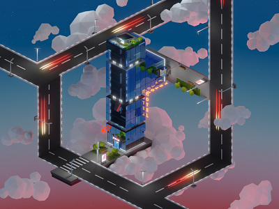 Lowpoly skyscraper 3d clouds illustration isometric low poly lowpoly road skyscraper unreal
