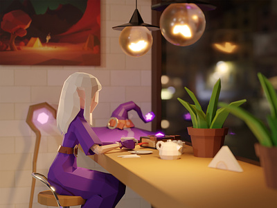 Cozy place 3d caffee cozy fantasy game asset illustration low poly lowpoly model stylized warm