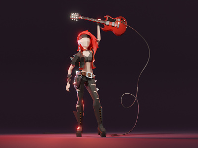 Roxy: lowpoly rock'n'roll girl 3d character dare game asset girl guitar illustration low poly lowpoly model music rock rocker