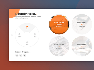 Roundy Html business card circle curriculum vitae cv freelancer personal personal website portfolio profile radial resume round trend vc vcard