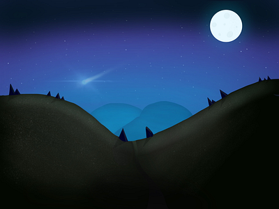 Landscape illustration draw hill illustration landscape moon procreate raster