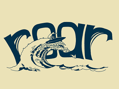Ocean Roar adventure beach design graphic illustration joy ocean water open water paul chong roar sea soar surfboard surfer surfing typography