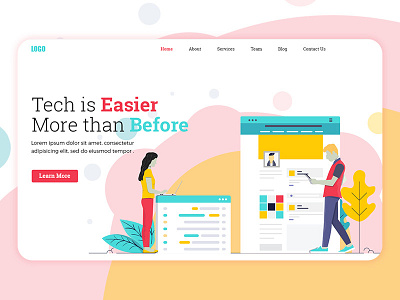 Technology site header concept business colorful design illustration technology ui ux ui web application design website