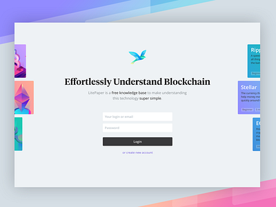 LitePaper Login - Effortless understand blockchain bird cards form gradients login