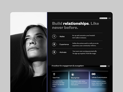 Better Relationships - A Web3 Landing Page bitcoin black and white crypto dark mode dark ui fast interface photography wallet