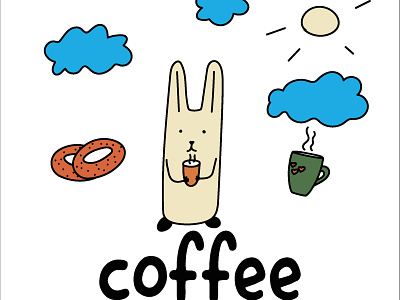 cute card bunny with coffee character