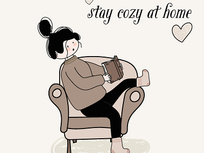 Girl in winter sits in a chair and reads a book vector