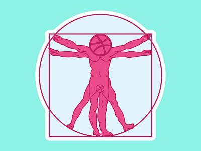 Vitruvian Dribbble Man da vinci parody illustration vector vitruvian