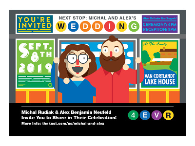Michal and Alex's Wedding Invites bold character design illustration illustrator invitation invite minimal minimalist mta new york subway typography vector wedding