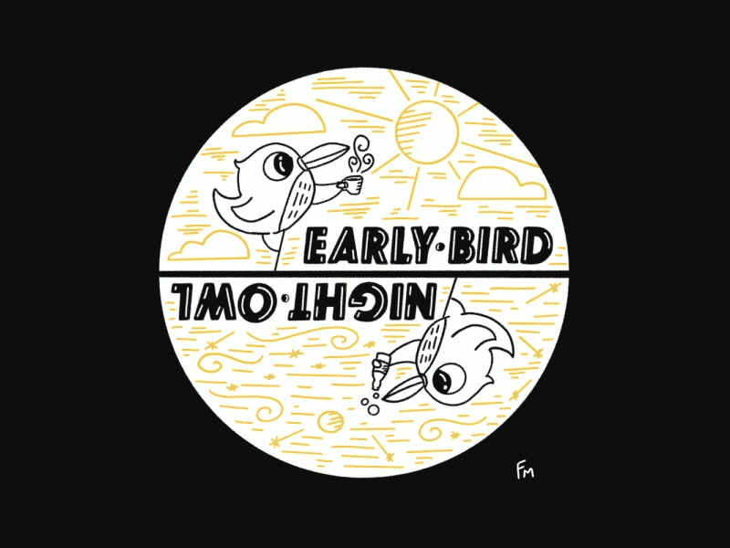 Early Bird/Night Owl animation character design handlettering illustration illustrator monoline motion design typography