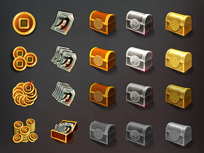 Chinese style icons chest coin drafts