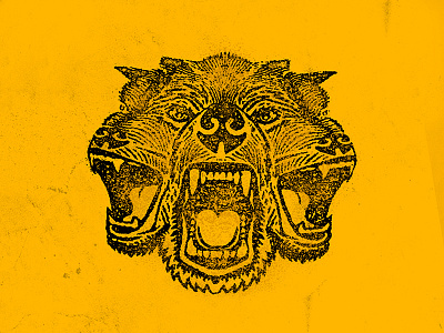 3 Headed Beast animal bear beast design grunge retro stamp texture vintage