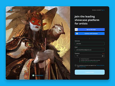 ArtStation Signup Page Concept artstation dailyui sign up sign up form webdesign