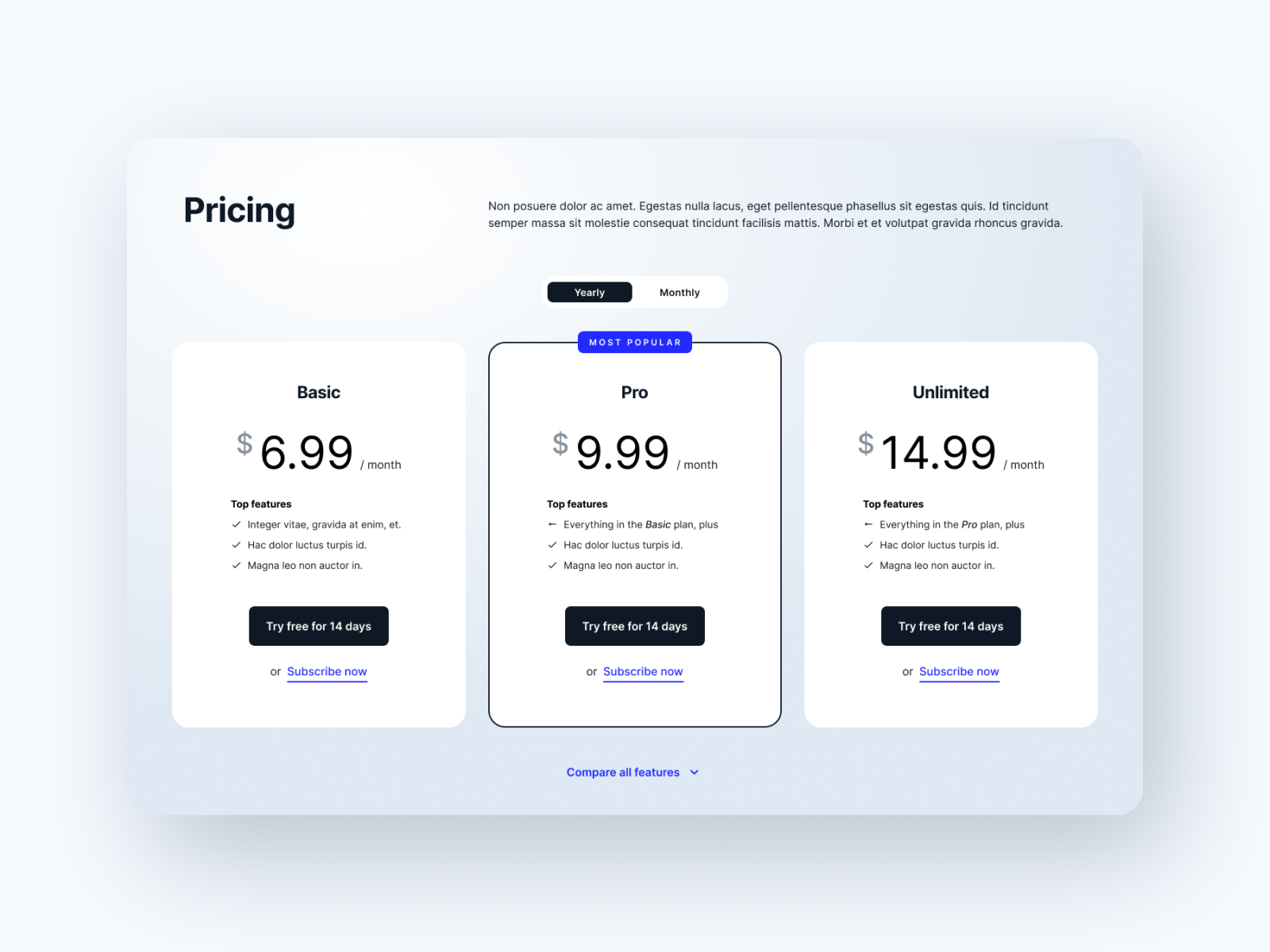 Pricing section by Jun Hong Huang on Dribbble
