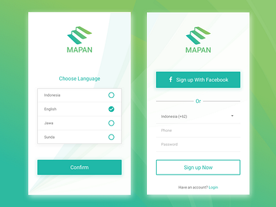 Language and Sign up Mapan Apps