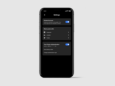 Settings Concept app apple apple design concept dark mode design settings settings ui two factor ui ui ux design