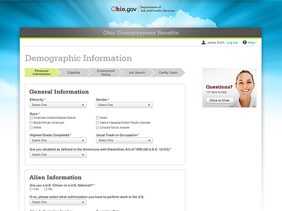 Ohio Job Insurance Form design form interface progress ui ux webapp website