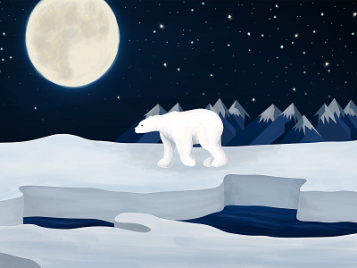 Polar Bear Illustration bear climate change concept art environment ice illustration moon mountains polarbear snow stars