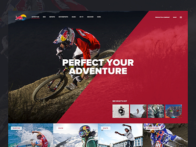 Perfect Your Adventure clean design hero homepage landing marketing redbull site typography ui user interface website