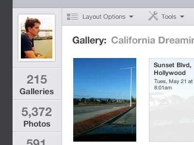 Gallery View gallery hover photo gallery side bar tool bar ui user interface