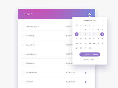 Date Selector clean colorful date range design elements picker table ui user interface