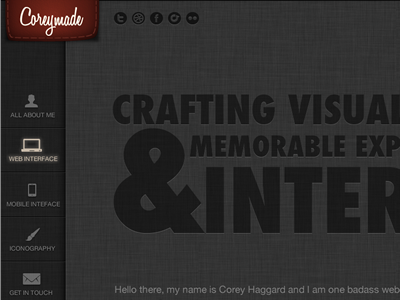 Coreymade v2 clean dark design header heading logo nav navigation ui user interface web site