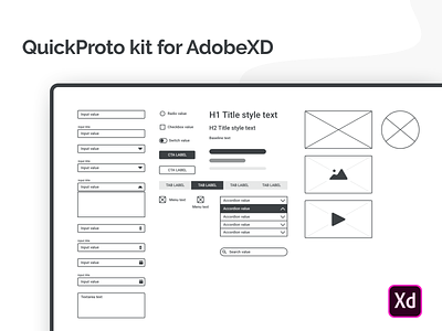 QuickProto kit for AdobeXD adobe xd wireframe kit