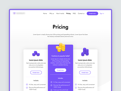 Pricing page for crypto invest advisor tool crypto pricing page web design