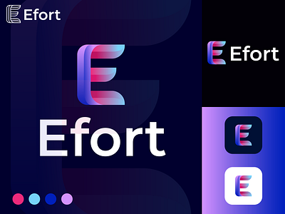 Efort E Letter Gradient Logo Design Concept 3d brand identity branding design colorful logo creative logo e letter logo efort logo gradient logo graphic design illustration logo design logo mark typhography ui