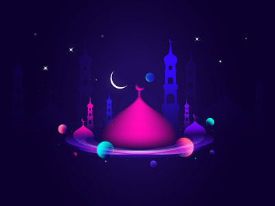 Ramadan Kareem colorful illustration dark gradiant kareem mosque ramadan space