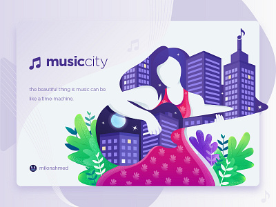 Music City Illustration city colorful figurative illustration girls guitar illustration music women