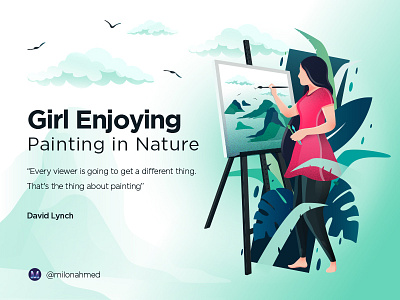 White Version artist canvas digital art drawing enjoying gilr illustration leaf nature painting women