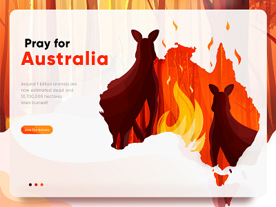 Hero image Illustration For Australia Bushfire Season 2019-2020 animals australia bushfire digital art digital illustration fire flame forest illustration jungle kangaroo map orange pray save earth save the animals tree vector weather wildfire