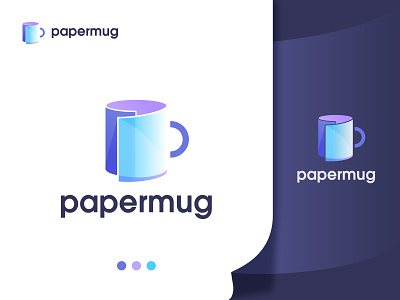 papermug -logo design app blue brand branding colorful creative cyan logo logodesign logomark logotype modern mug overley paper paperfold papermug purple technology vector