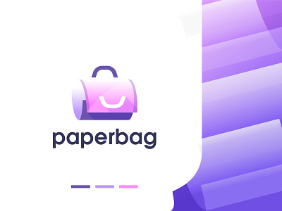 paperbag - logo design app bag branding colorful creative fold gradient logo logo logo design logomark logotype modern overlay paper paperbag paperfold purple tech technology vector
